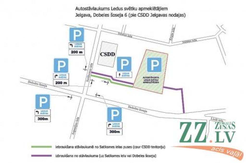 Shēma iebraukšanai stāvvietā pie CSDD.
Autors: Jelgavas dome.