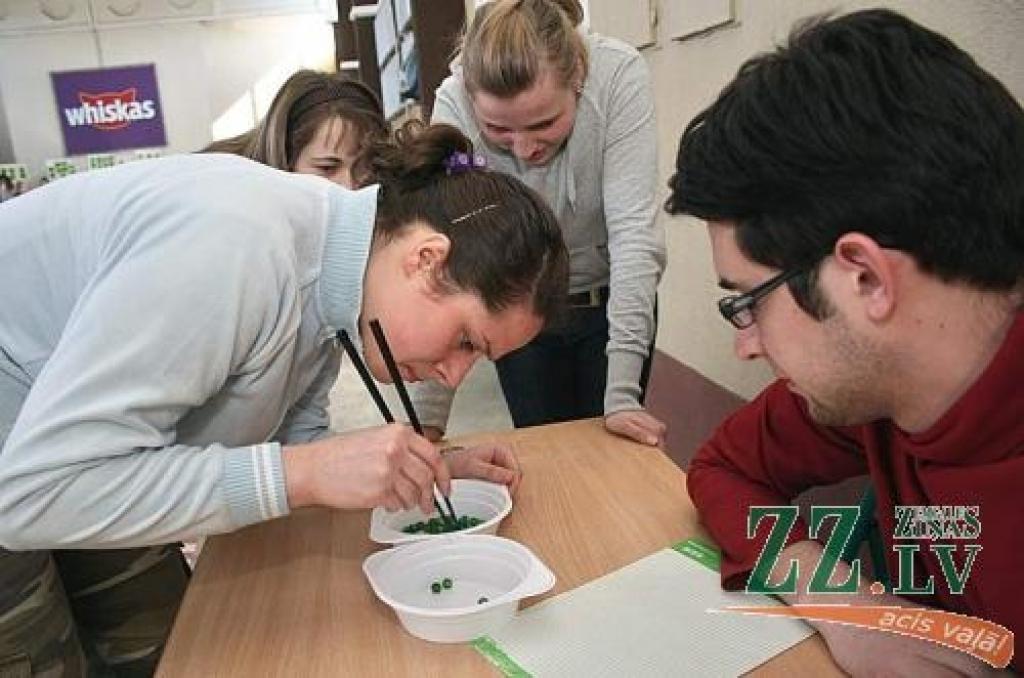 Cik bumbiņas ar irbulīšiem var pārcelt minūtes laikā?
Autors: Agris Samcovs.