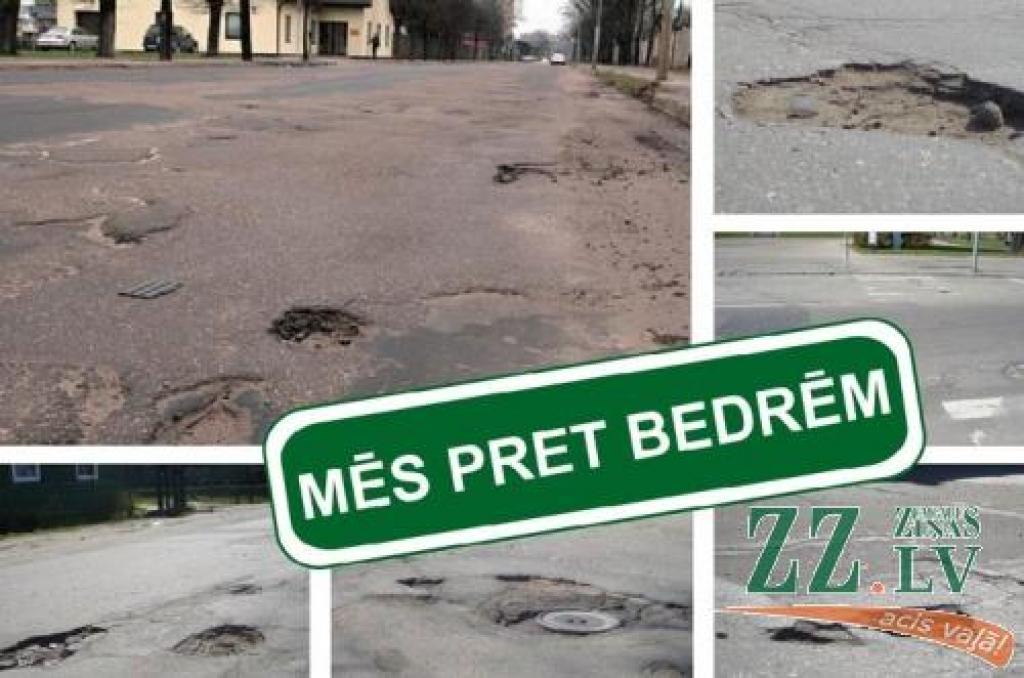 Attieksmi pret bedrainajām Jelgavas ielām aicinām izteikt, piedaloties protesta braucienā.
Autors: Kolāža: Ernests Treijs. / Fotogrāfijas no www.bedres.eu