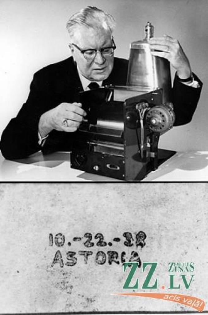 Česters Karlsons un viņa radītā pirmā kserokopija.
Autors: www.edwardsamuels.com