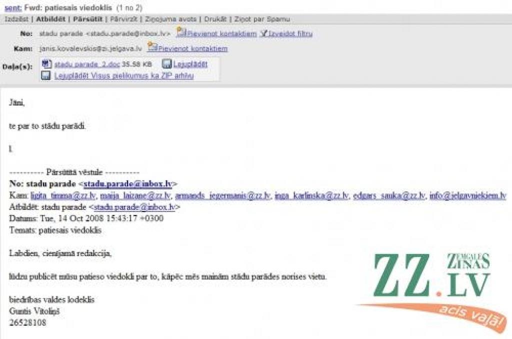 Sabiedrisko attiecību fenomens – pašvaldības tēla veidotāju struktūra sacer «viedokli» citas personas vārdā, ko turklāt nosūta no īpaši izveidotas elektroniskā pasta kastītes. Par jau pazīstamu «rokrakstu» liecina arī sūtījuma temata nosaukums - «patiesais viedoklis». Kā daudzi jelgavnieki jau būs ievērojuši, tāds šajā pilsētā var būt tikai vienai struktūrai...
Autors: No «Ziņu» arhīva.