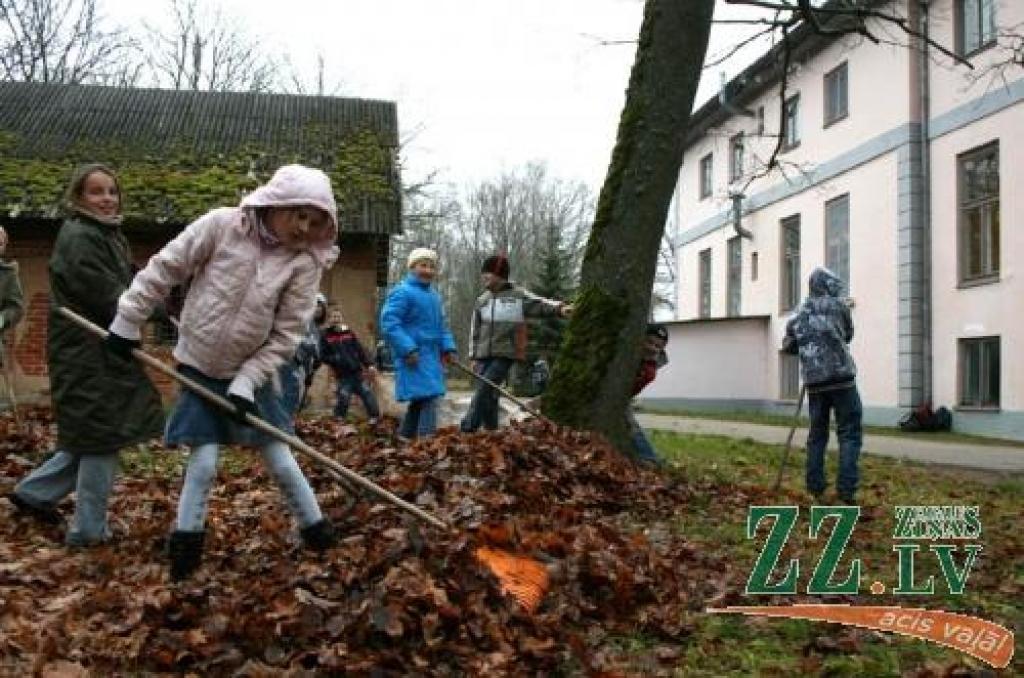 Atsaucība lapu grābšanai bija tik liela, ka pietrūcis pat grābekļu...
Autors: Agris Samcovs.