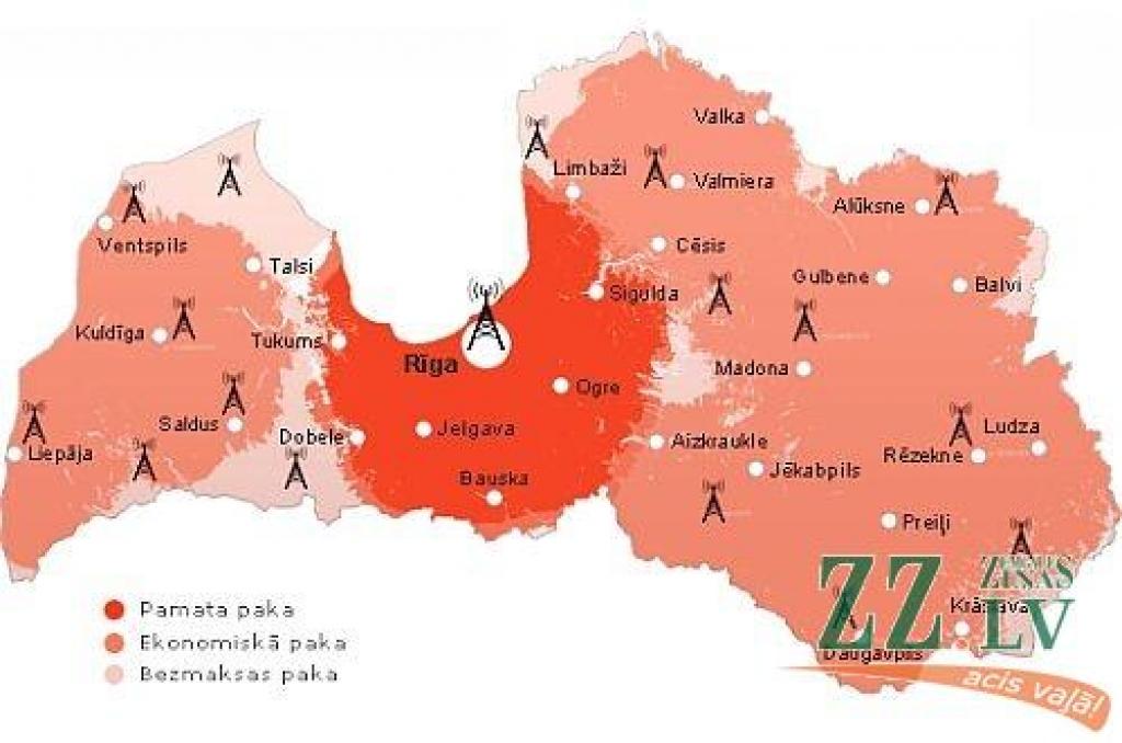 Virszemes TV signāla apraides teritorija 2010.gada sākumā.
Autors: no «Lattelecom»