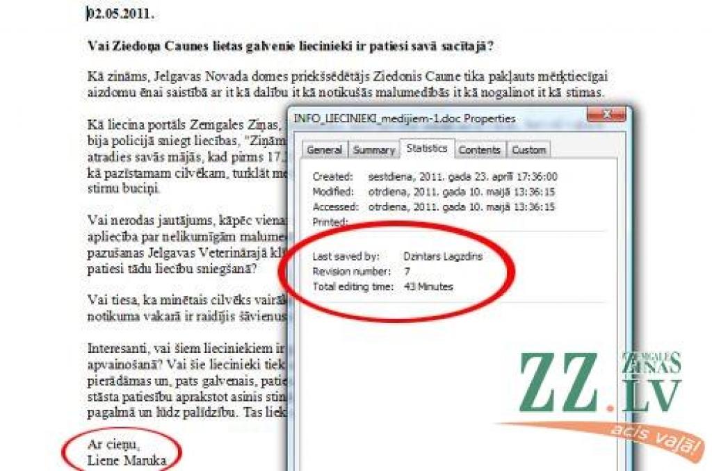 Dokumenta informācijā redzams, ka to radījis lietotājs «Dzintars Lagzdins».
Autors: Ekrānuzņēmums