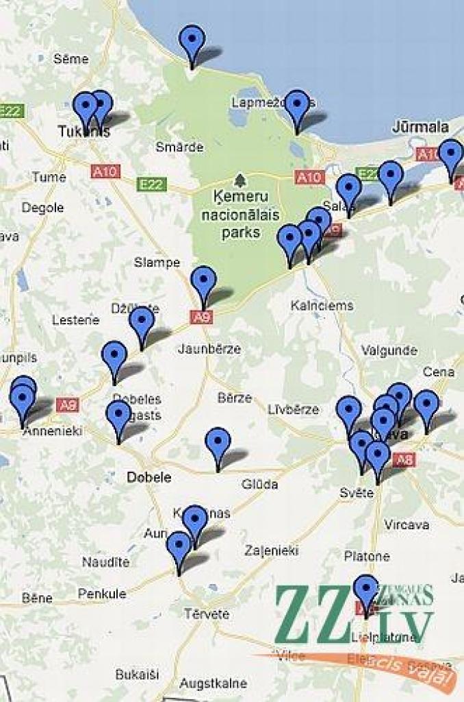 Fotoradaru iespējamās atrašanās vietas Jelgavas apkaimē.
Autors: no www.vp.gov.lv