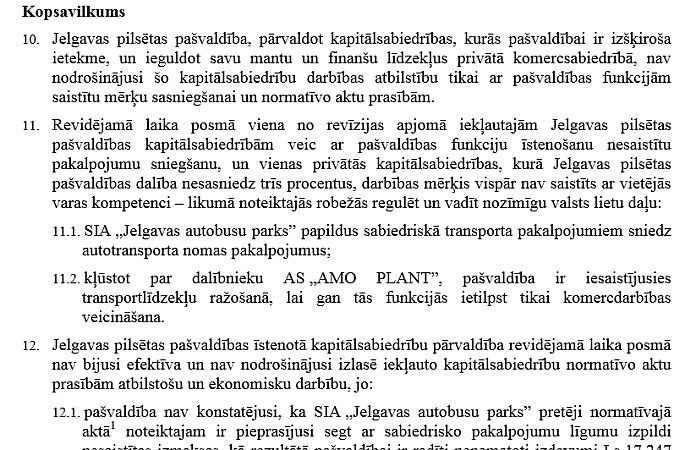 Fragments no Valsts kontroles revīzijas par Jelgavas pilsētas pašvaldības kapitālsabiedrību pārvaldīšanas efektivitāti un atbilstību normatīvo aktu prasībām