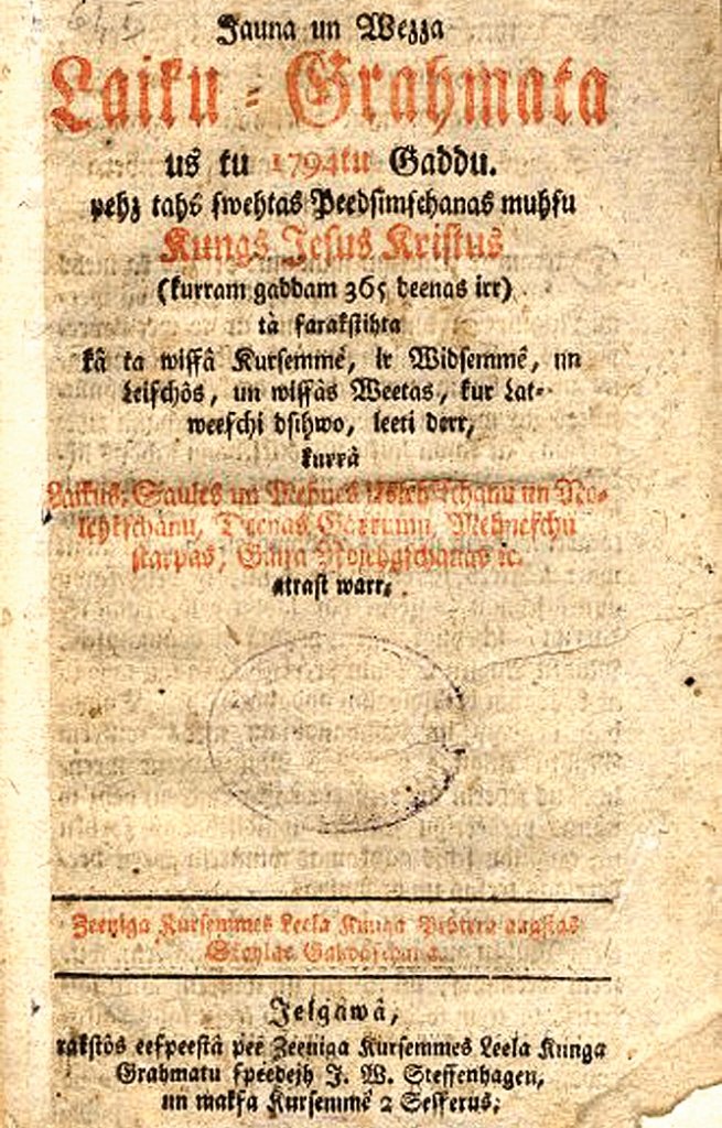 Grāmatu izdevējs Johans Fridrihs Stefenhāgens, iespiežot 1794. gada kalendāru, norādījis, ka tas izdots Jelgavā. 
Autors: no Jelgavas muzeja materiāliem