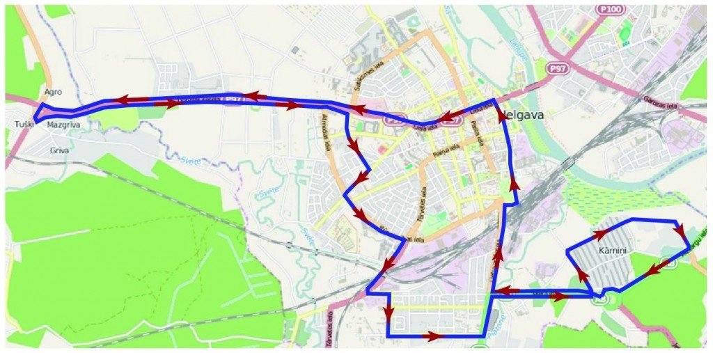 Svētku maršruts Nr. 2 (Centrs – Tušķi – Aspazijas iela – Rūpniecības iela – Tērvetes iela – Viskaļu iela – Sieramuiža – Dzelzceļa stacija – Centrs)
Autobusu pietura “Centrs” Lielā iela – līdz Tušķiem Dobeles  šoseja – Tušķi Dobeles šoseja – Atmodas iela  – Dambja iela  – Rūpniecības iela – Tērvetes iela – Salnas iela – Ruļļu iela – Viskaļu iela – Lietuvas šoseja – Miera iela – Bauskas iela – Staļģenes iela – Kārniņu ceļš – Aizsargu iela – Miera iela – Lietuvas šoseja – Stacijas iela – Dzelzceļa stacija Zemgales prospekts – Akadēmijas iela – autobusu pietura “Centrs” Lielā iela. Mikroautobuss kursēs no autobusu pieturas “Centrs” pulksten 22.15, 23, 23.45, 0.30, 1.15 un 2.