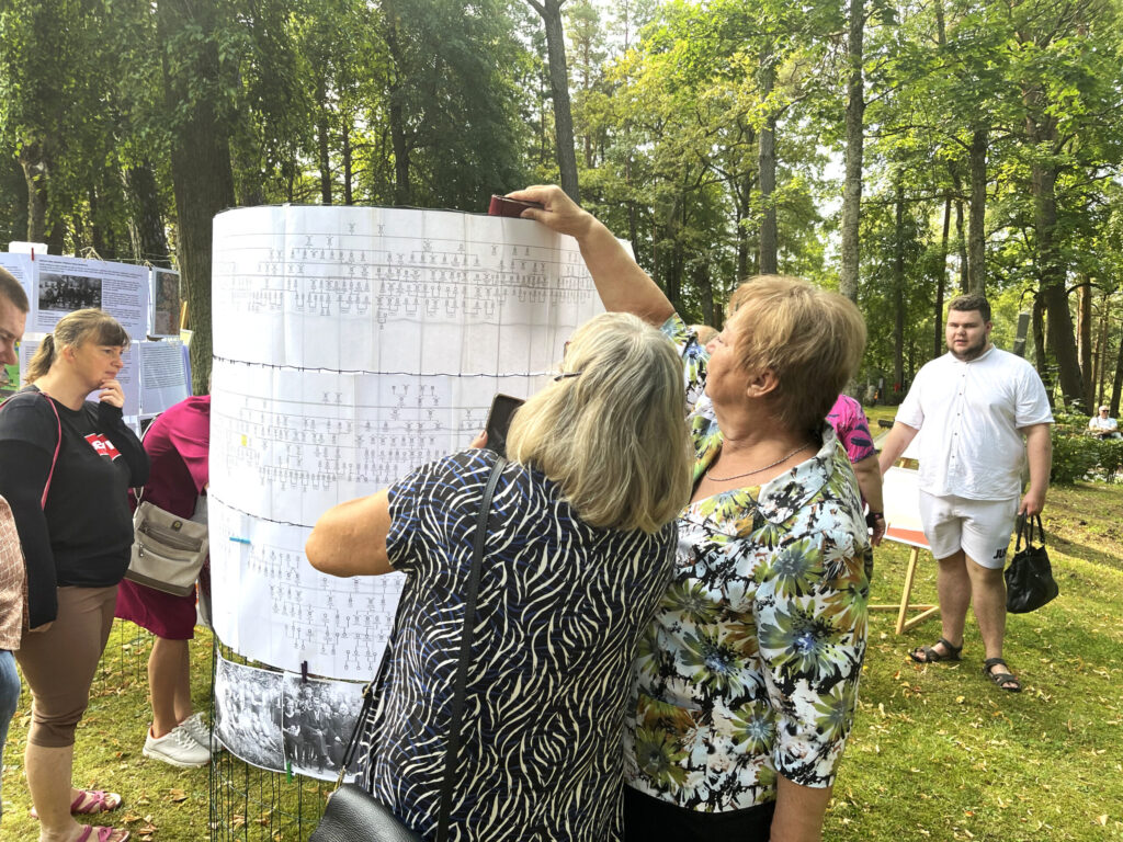 Dzimtu locekļu saraksti un shēmas baznīcas priekšā bija daudzu klātesošo apskates vērti.